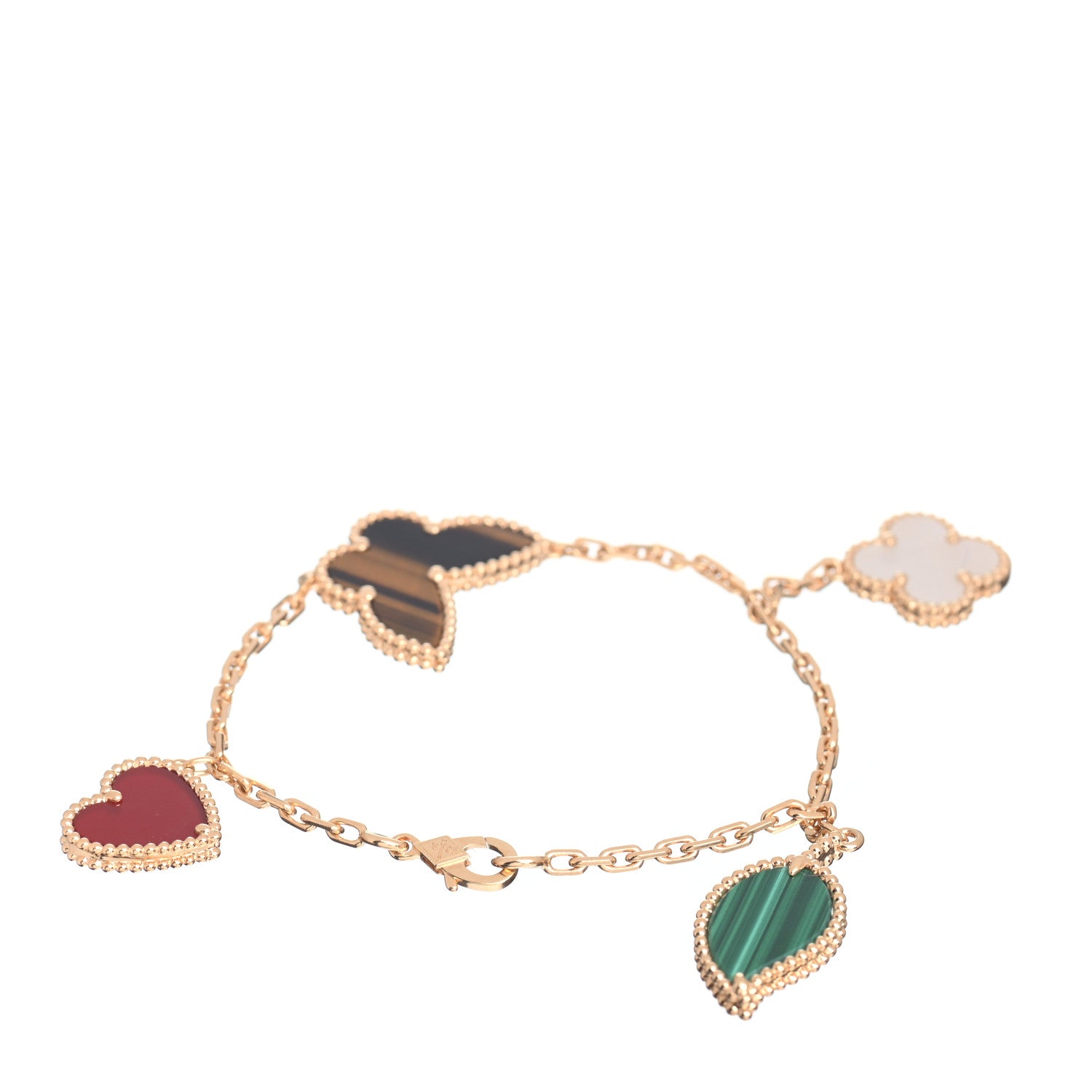 Van Cleef & Arpels 18K Yellow Gold Mother of Pearl Malachite Carnelian Tiger Eye 4 Motifs Lucky Alhambra Bracelet 3 of 5