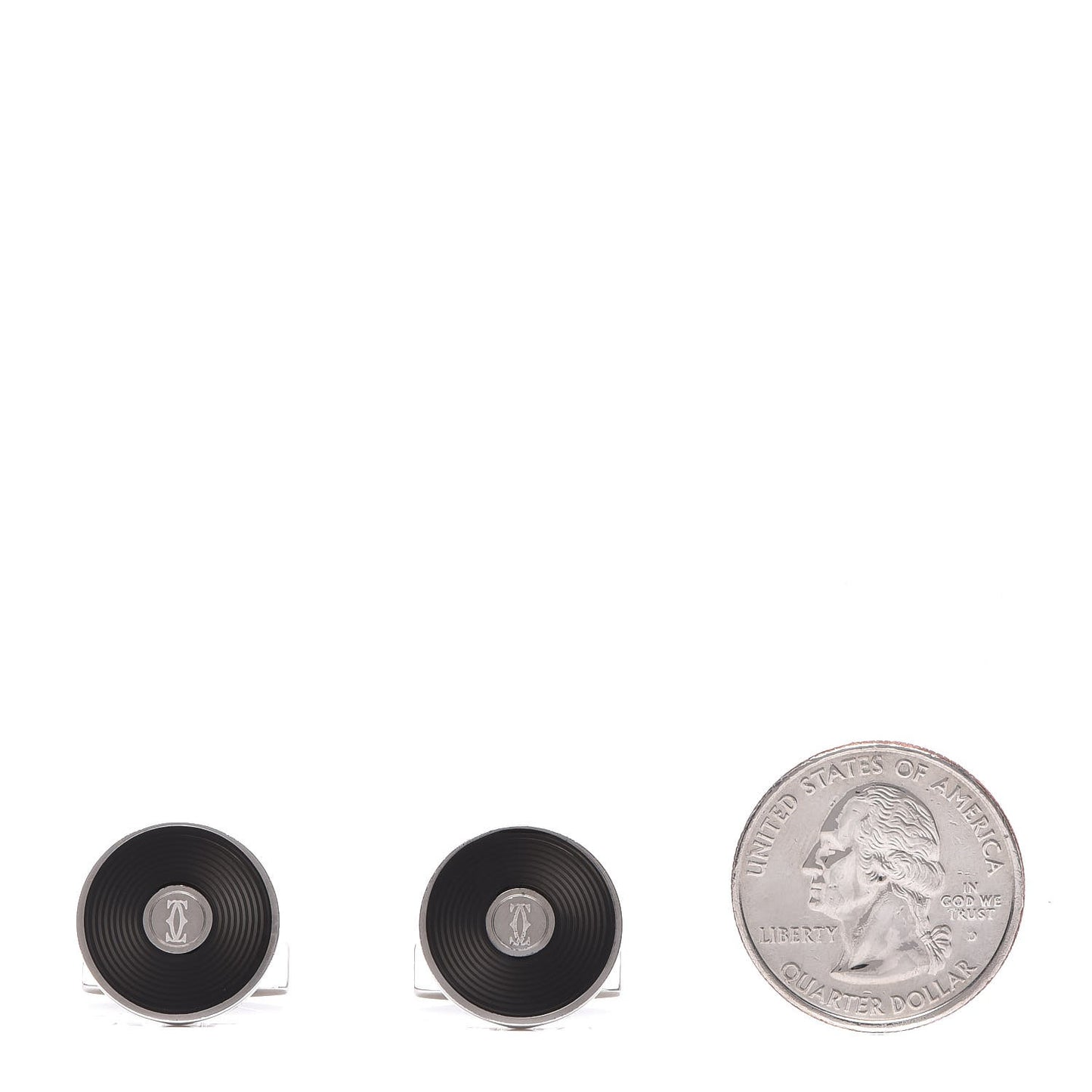 Sterling Silver Palladium Finish Double C Logo Decor Cufflinks in Black