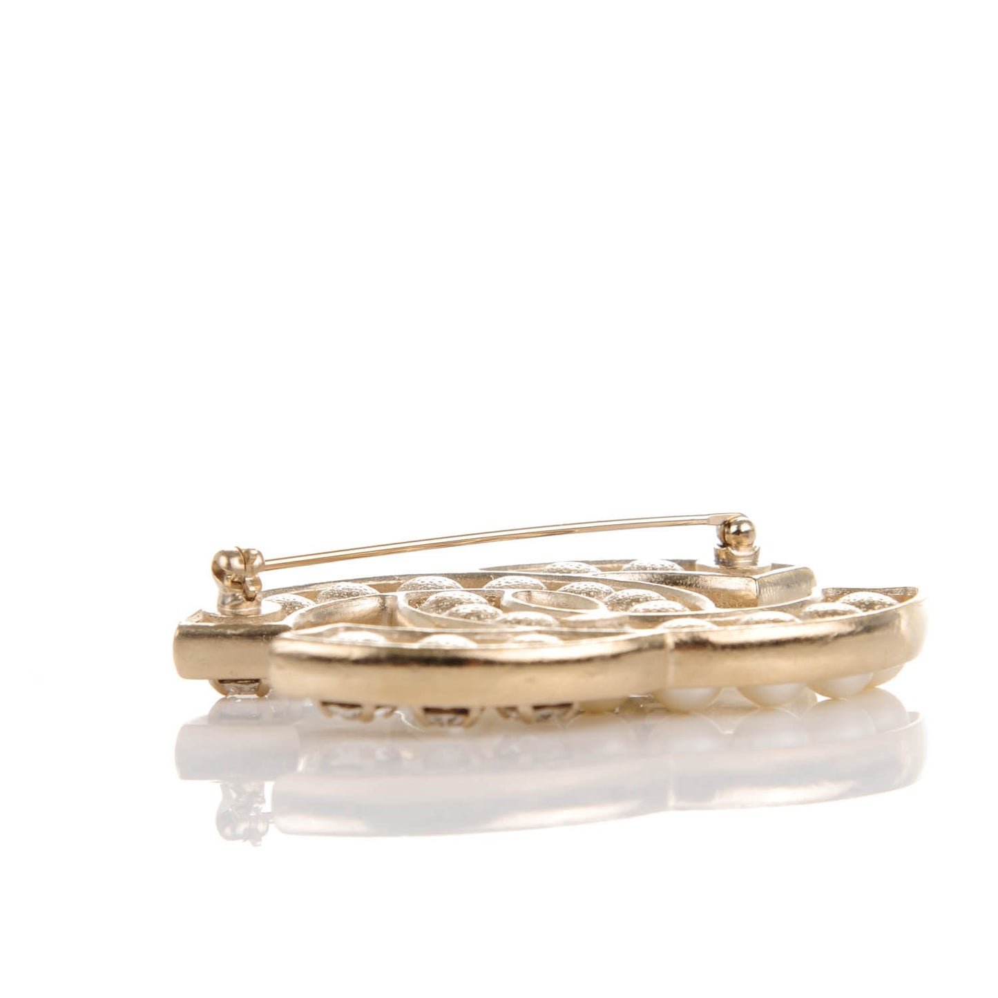 Pearl Crystal CC Brooch Gold