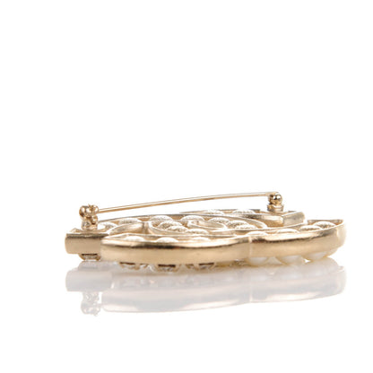 Chanel Pearl Crystal CC Brooch Gold 3 of 5