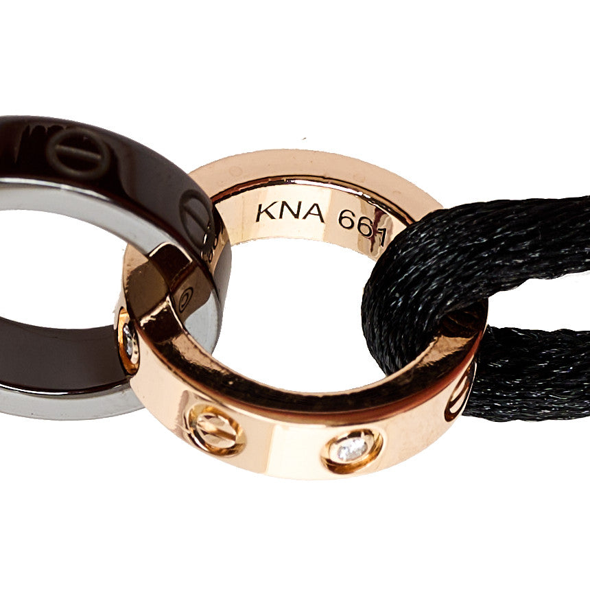 18K Pink Gold Ceramic 4 Diamond LOVE Cord Bracelet Black