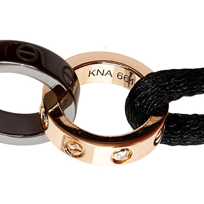 Cartier 18K Pink Gold Ceramic 4 Diamond LOVE Cord Bracelet Black 6 of 9