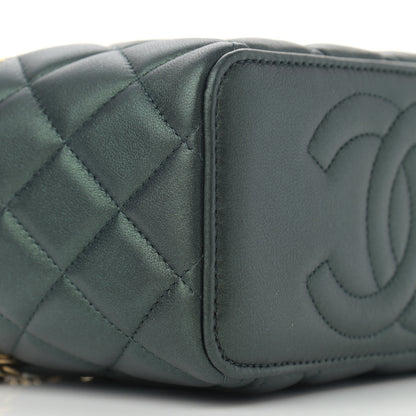 Chanel Iridescent Lambskin Quilted Small Top Handle Vanity Case With Chain Dark Green 9 of 13