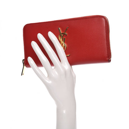 Saint Laurent Grain De Poudre Monogram Zip Around Wallet Red 2 of 8