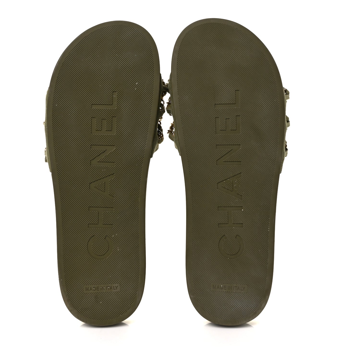 Canvas Chain Flat Sandals 39 Khaki