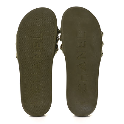 Chanel Canvas Chain Flat Sandals 39 Khaki 5 of 8