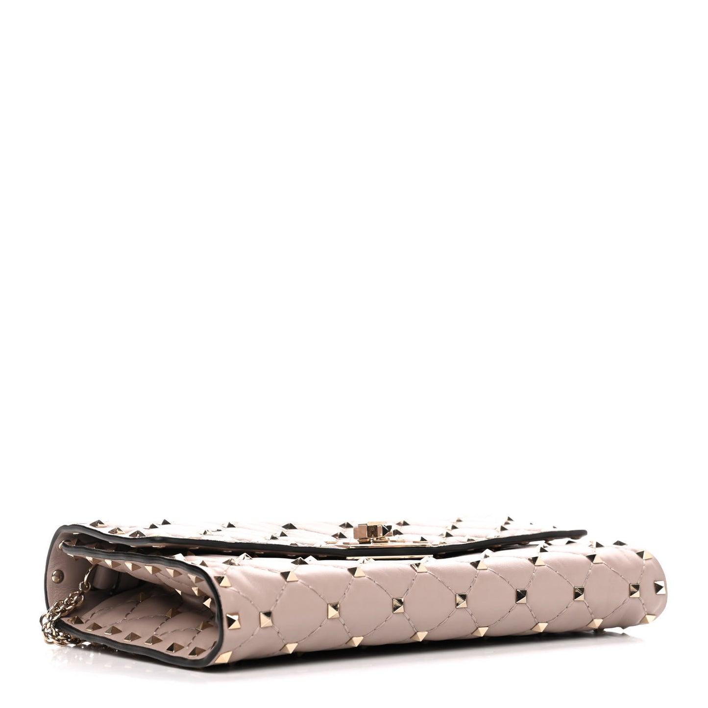 Lambskin Rockstud Spike Wallet on Chain Poudre