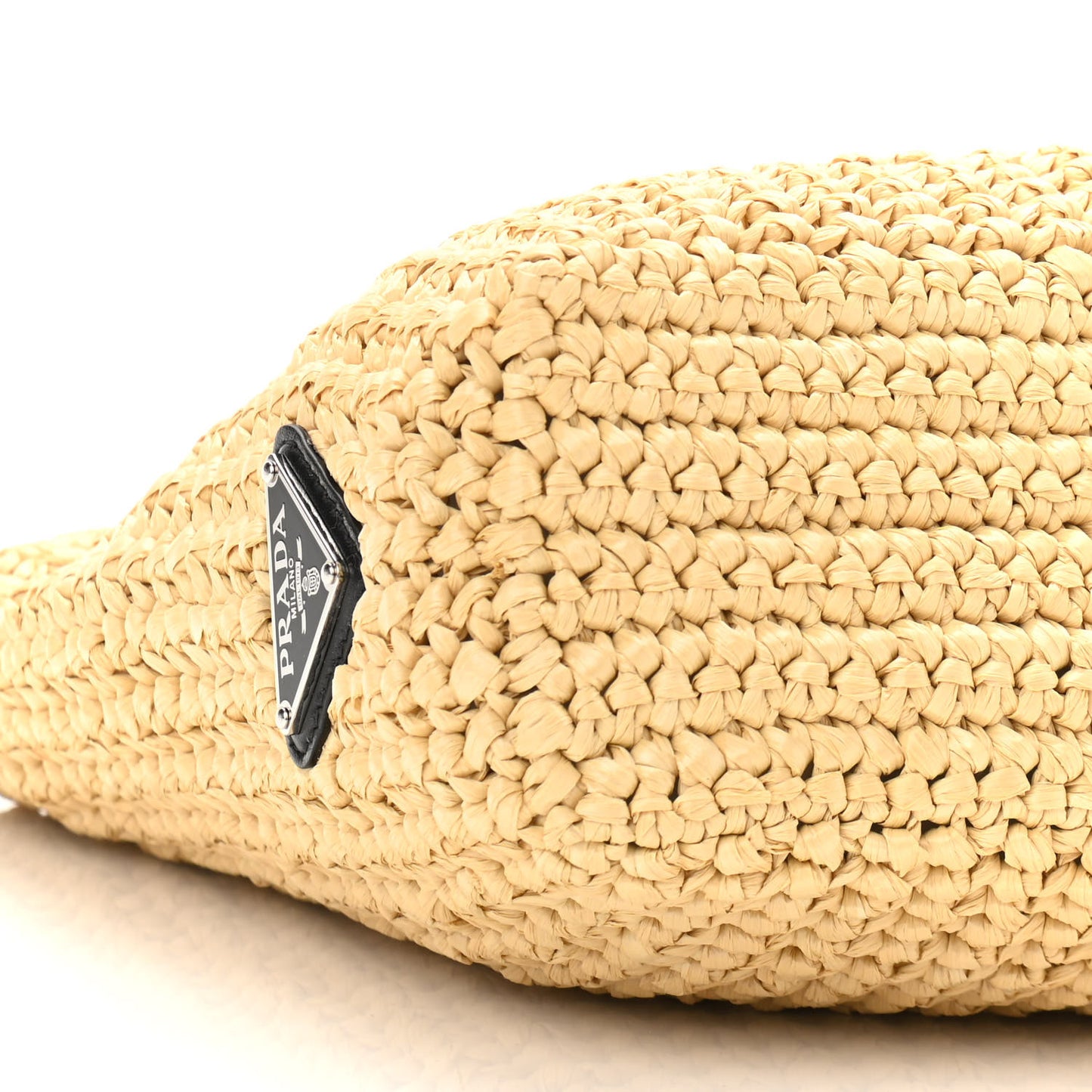 Yarn Raffia Effect Crochet Embroidered Small Logo Tote Naturale