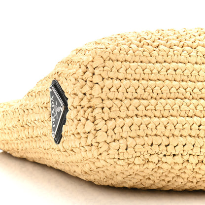 Prada Yarn Raffia Effect Crochet Embroidered Small Logo Tote Naturale 8 of 9