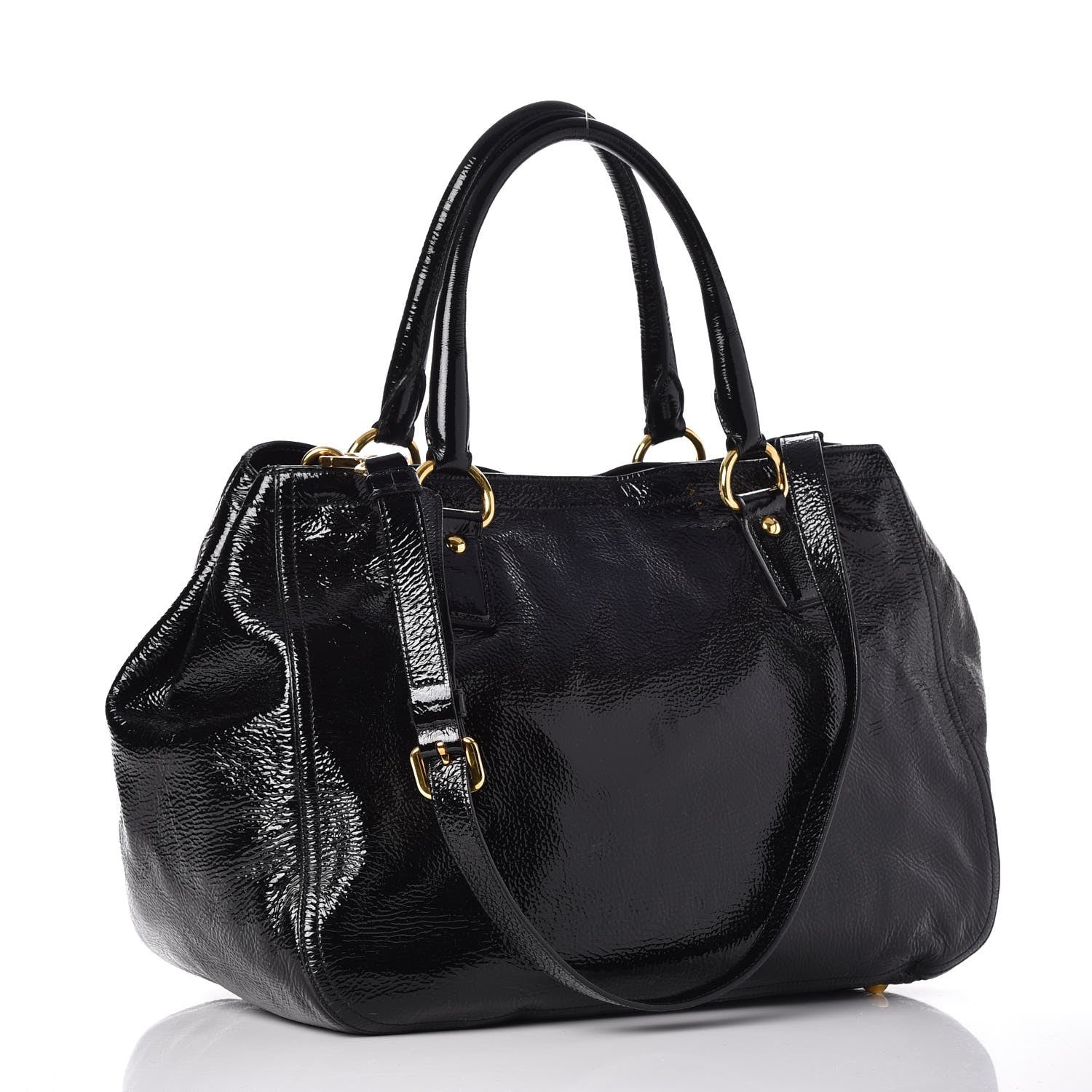 Prada Vernice Naplak Zipper Bowler Tote Black 4 of 11