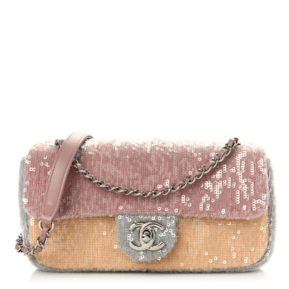 Chanel Sequin Mini Waterfall Flap Pink Blue Yellow 1 of 9