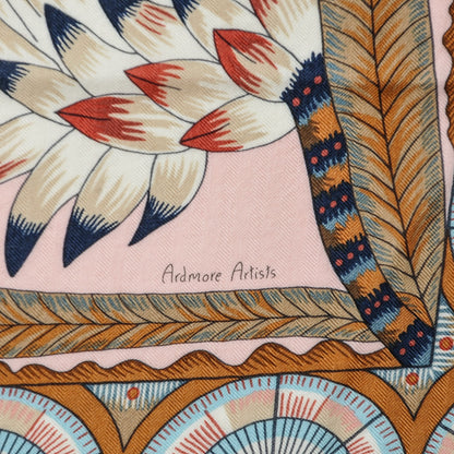 Hermes Cashmere Silk The Savana Dance Shawl 140 Rose Pale Bleu Marron 6 of 8