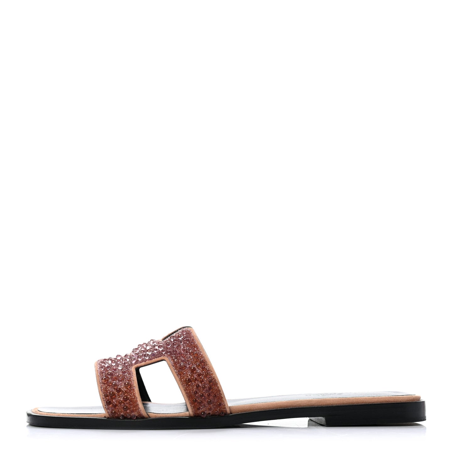 Suede Goatskin Crystal Oran Sandals 37.5 Rose Nude