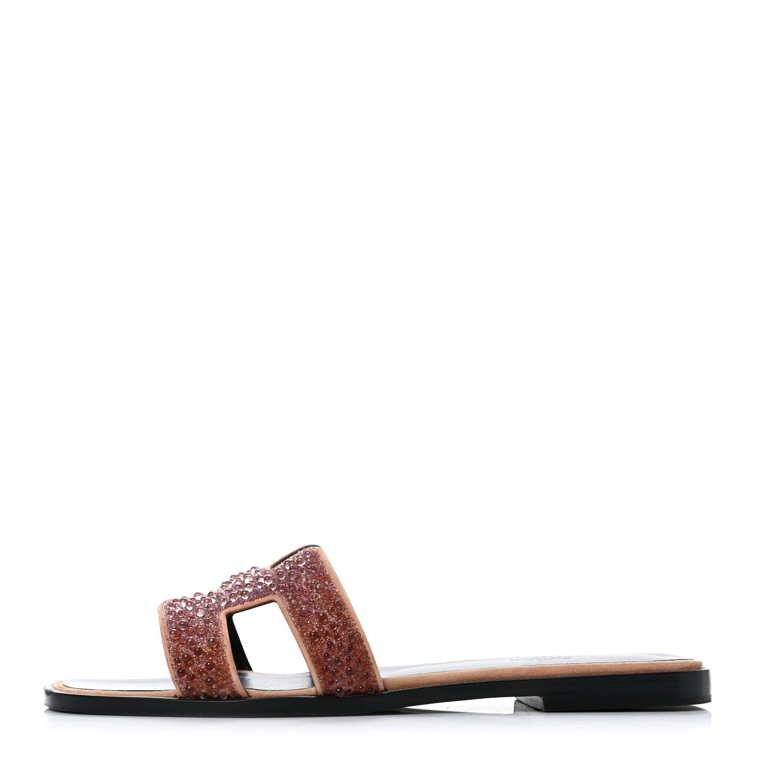 Hermes Suede Goatskin Crystal Oran Sandals 37.5 Rose Nude 1 of 8