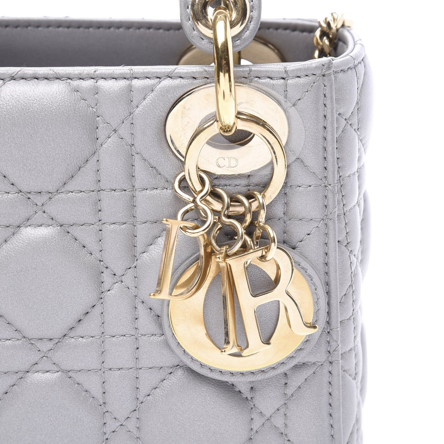 Metallic Lambskin Cannage Mini Lady Dior Grey