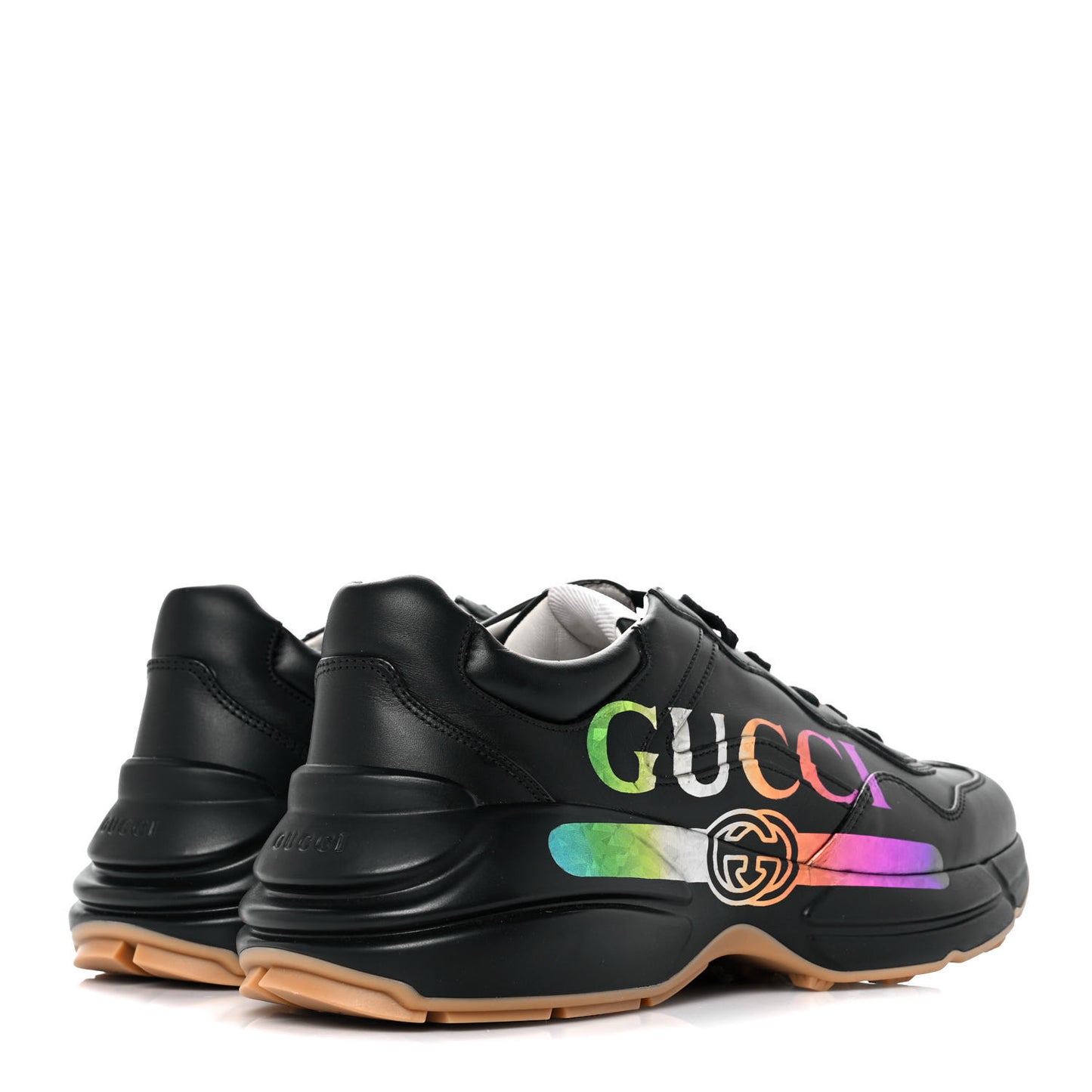 Calfskin Iridescent Logo Mens Rhyton Sneakers 8 Black