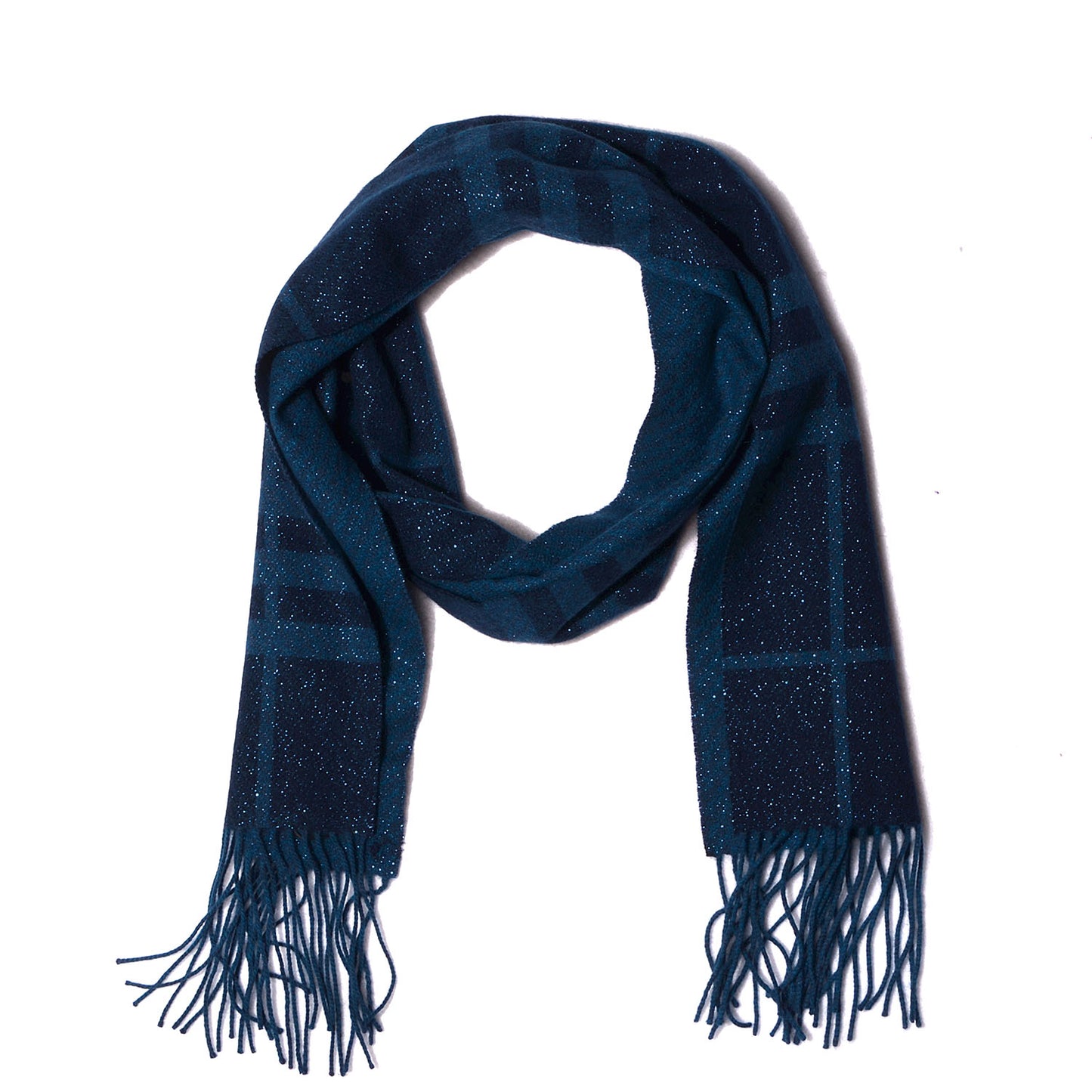Wool Angora Metallic Color Check Glitter Scarf Blue