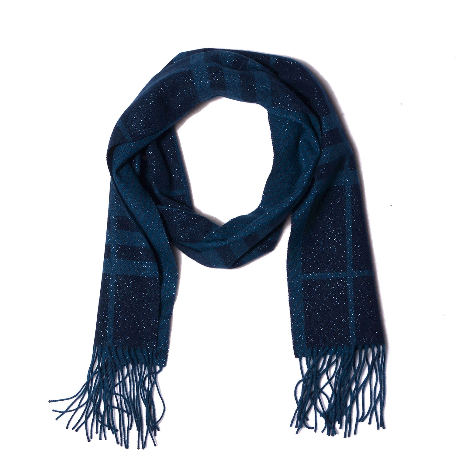 Burberry Wool Angora Metallic Color Check Glitter Scarf Blue 1 of 7