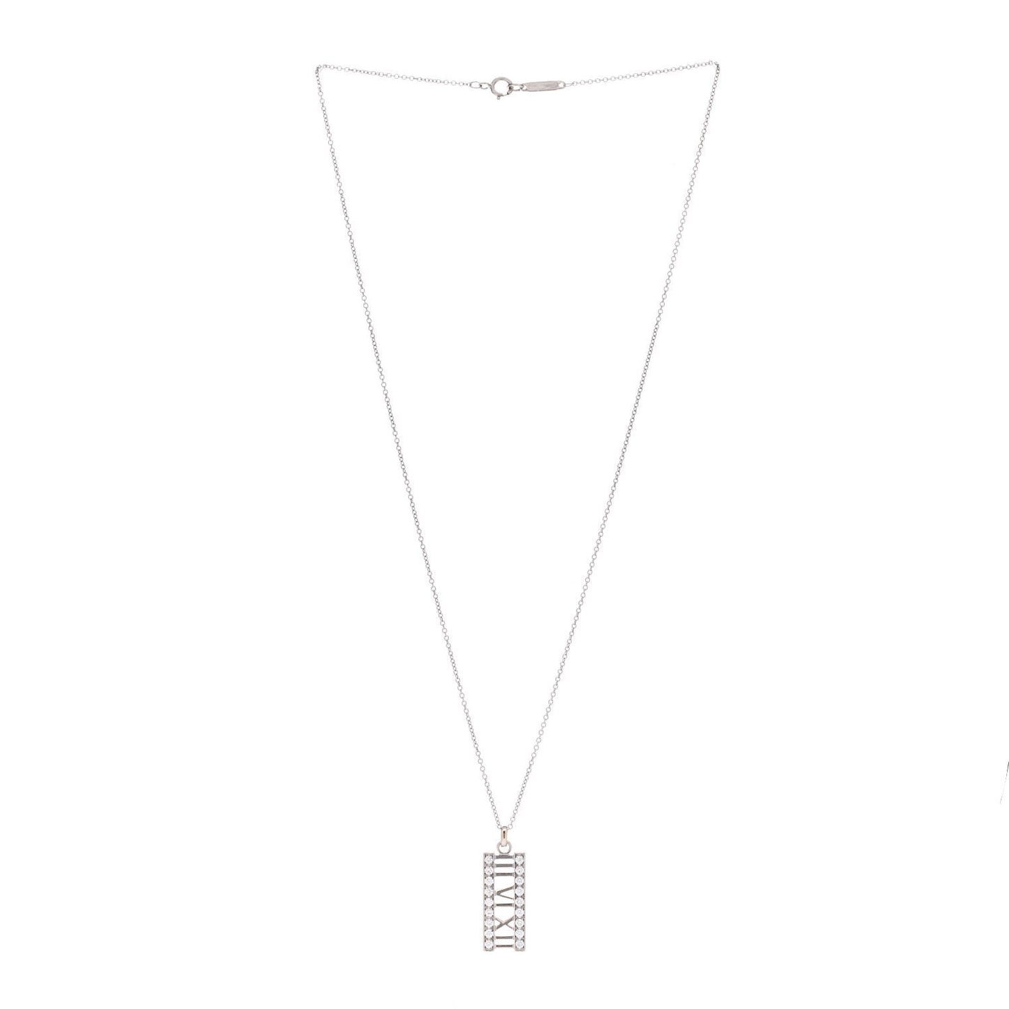 18K White Gold Diamond Atlas Bar Pendant Necklace