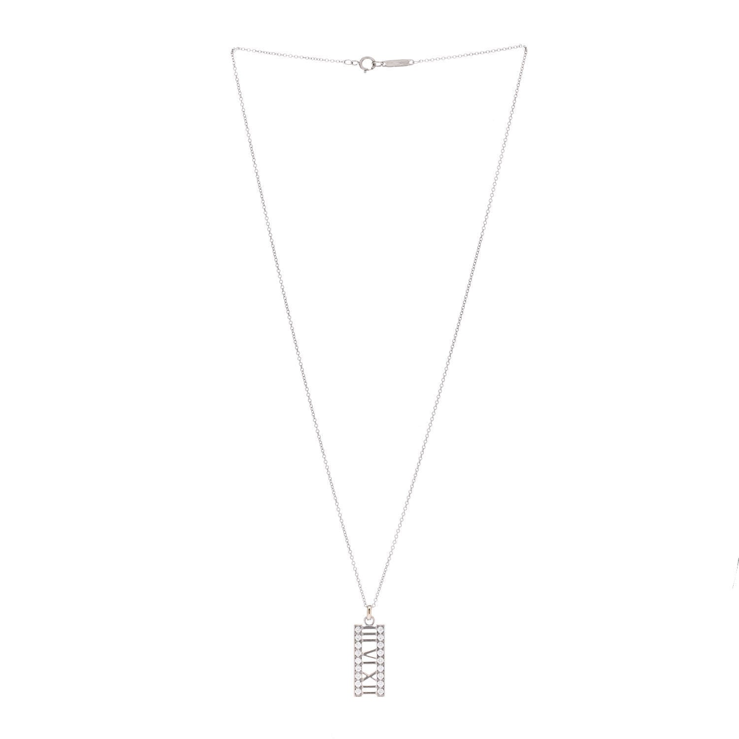 Tiffany 18K White Gold Diamond Atlas Bar Pendant Necklace 3 of 5