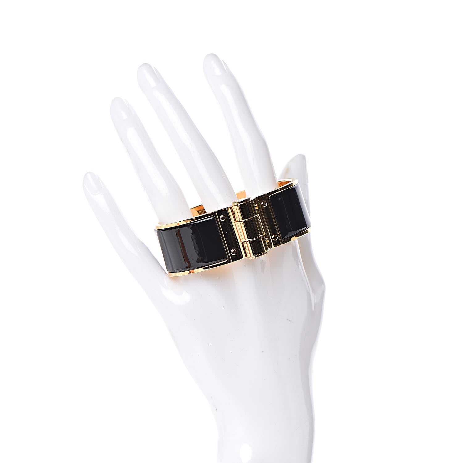 Hermes Enamel Charniere Uni Wide Hinged Bracelet M Black 2 of 6