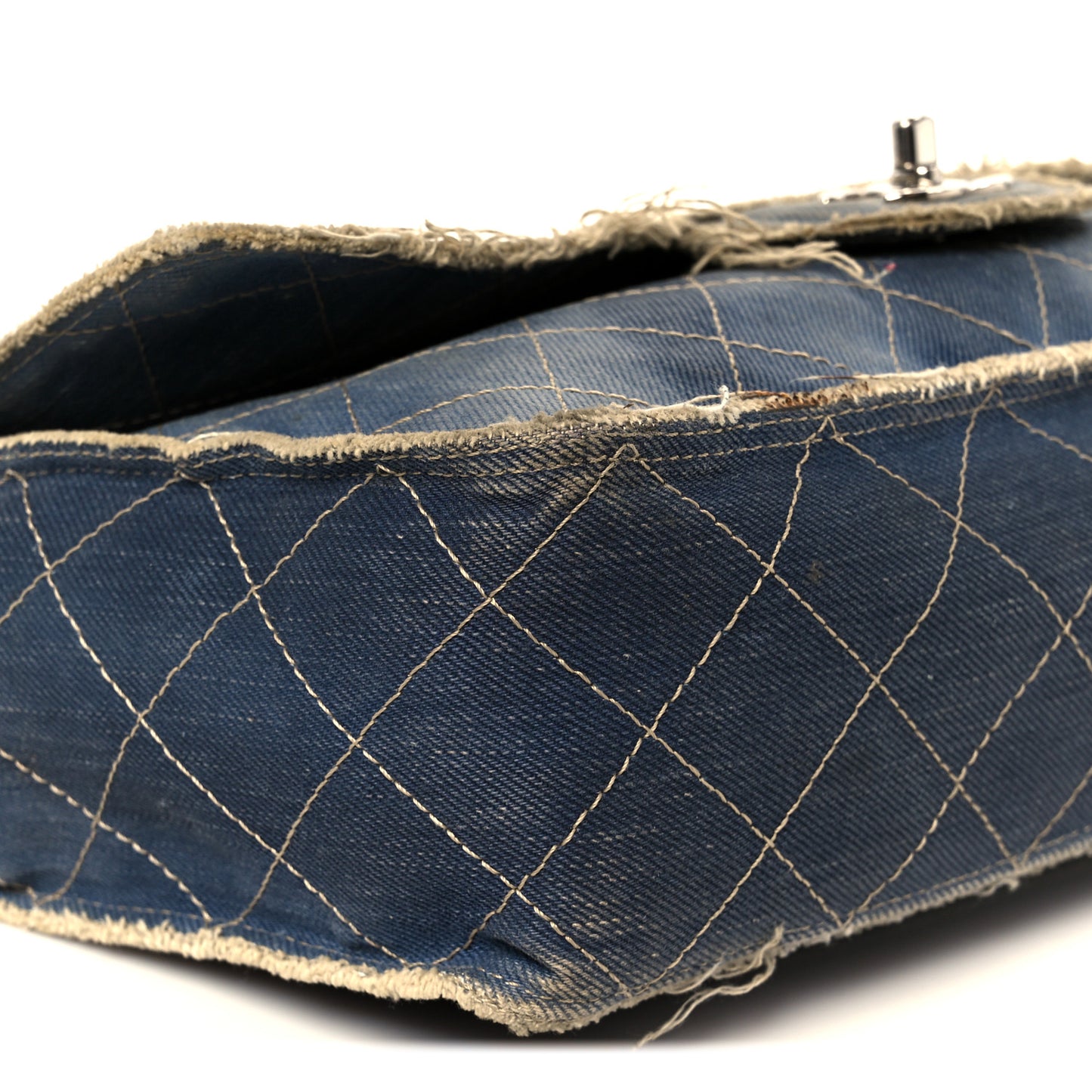 Denim Quilted Jumbo Pompom Flap Dark Blue