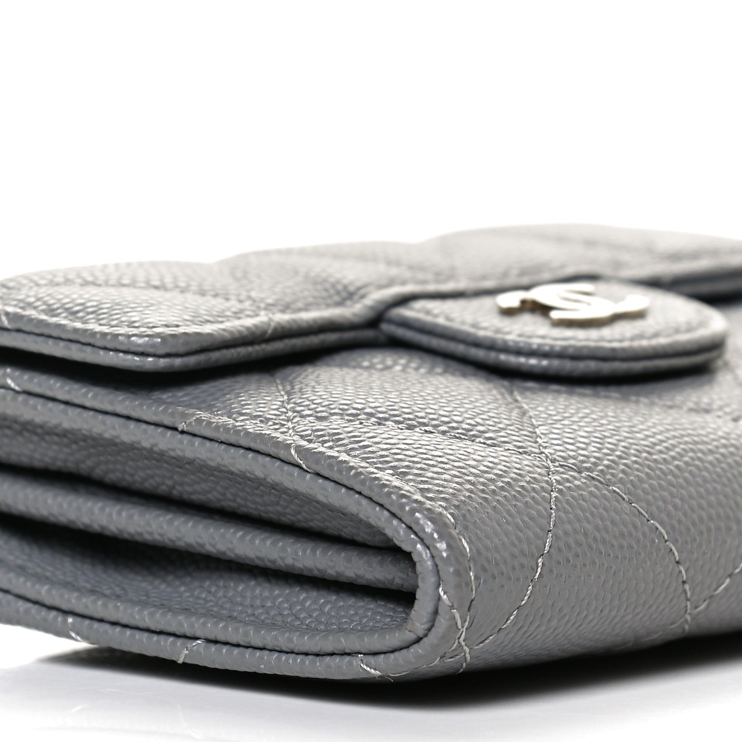 Caviar Quilted Flap Card Holder Wallet Dark Grey