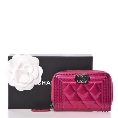 Chanel Metallic Patent Quilted Zip Around Boy Coin Purse Wallet Fuchsia 8 of 8