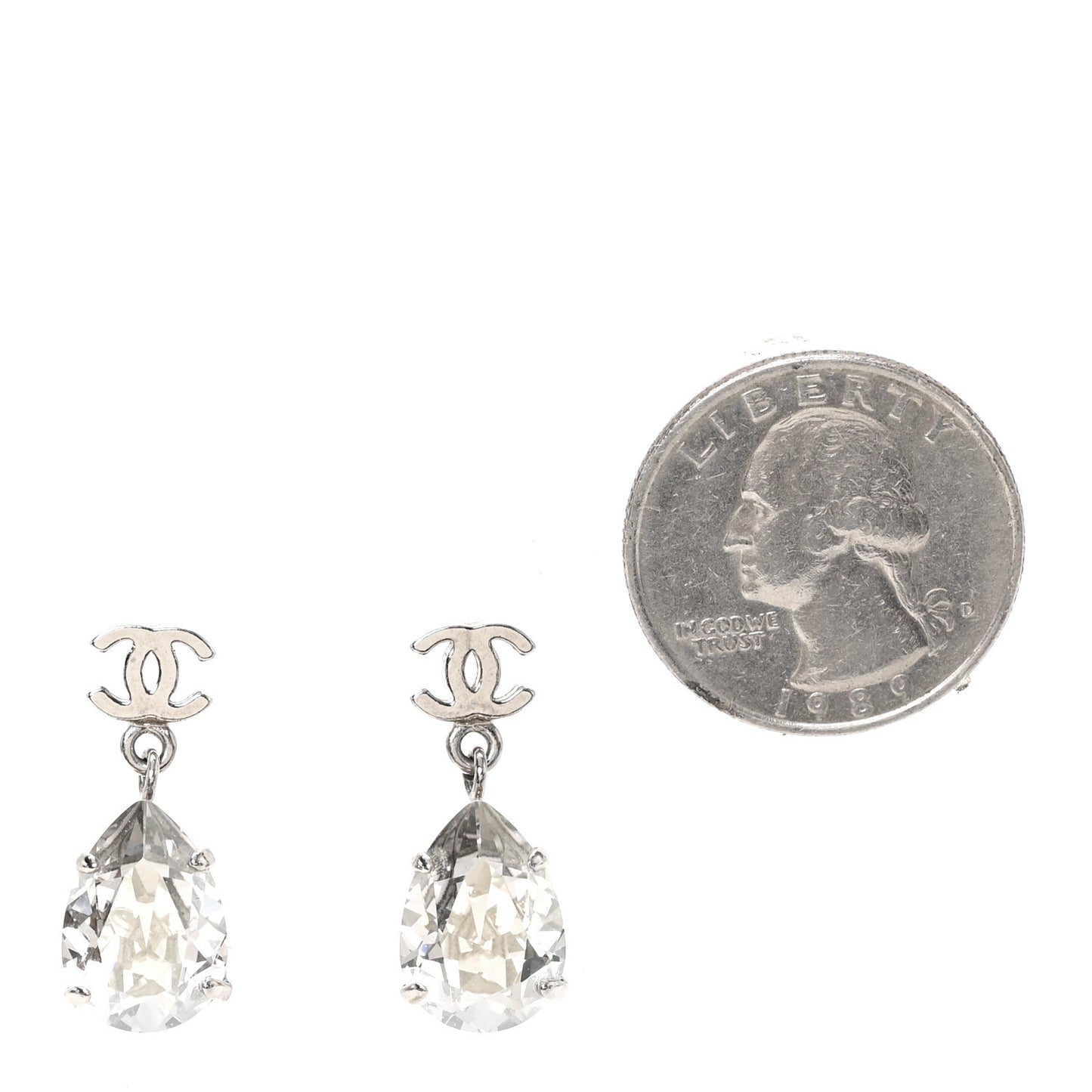 CC Crystal Teardrop Dangle Earrings Silver