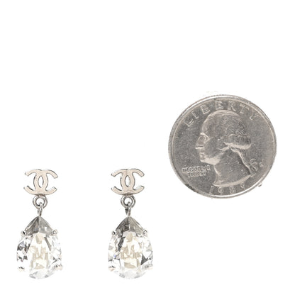 Chanel CC Crystal Teardrop Dangle Earrings Silver 3 of 4