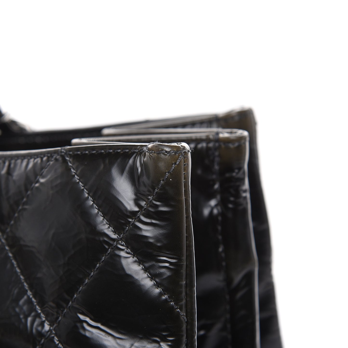 Aged Glazed Nylon Quilted Shopping Tote Dark Grey