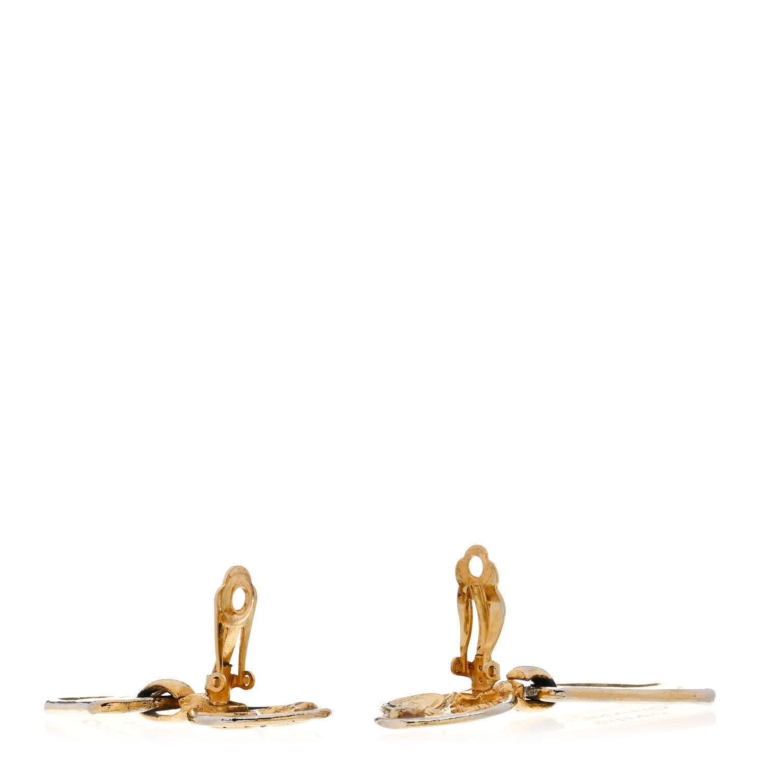 Chanel Metal Quilted Tag Drop Clip On Earrings Gold 3 of 4