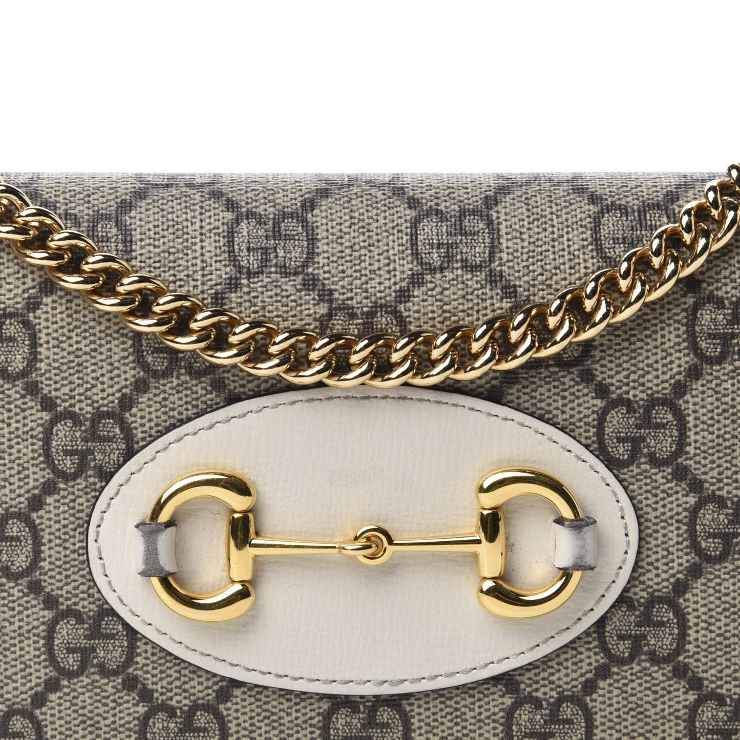 GG Supreme Monogram Azalea Calfskin Horsebit 1955 Wallet On Chain Beige Ebony Mystic White