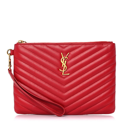 Saint Laurent Calfskin Matelasse Chevron Monogram A5 Wristlet Bandana Red 1 of 10