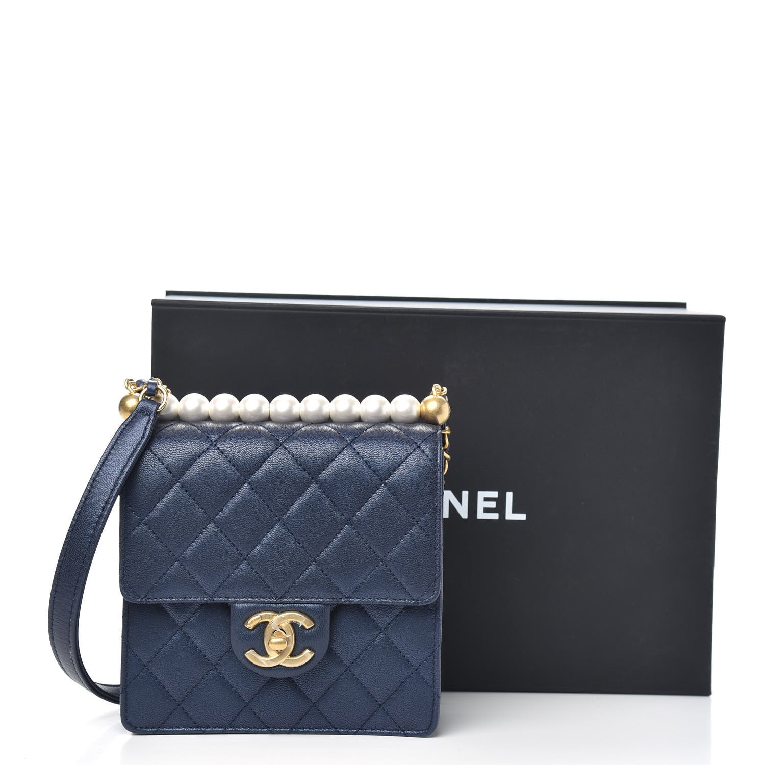 Chanel Iridescent Lambskin Quilted Chic Pearls Flap Navy Blue 11 of 11