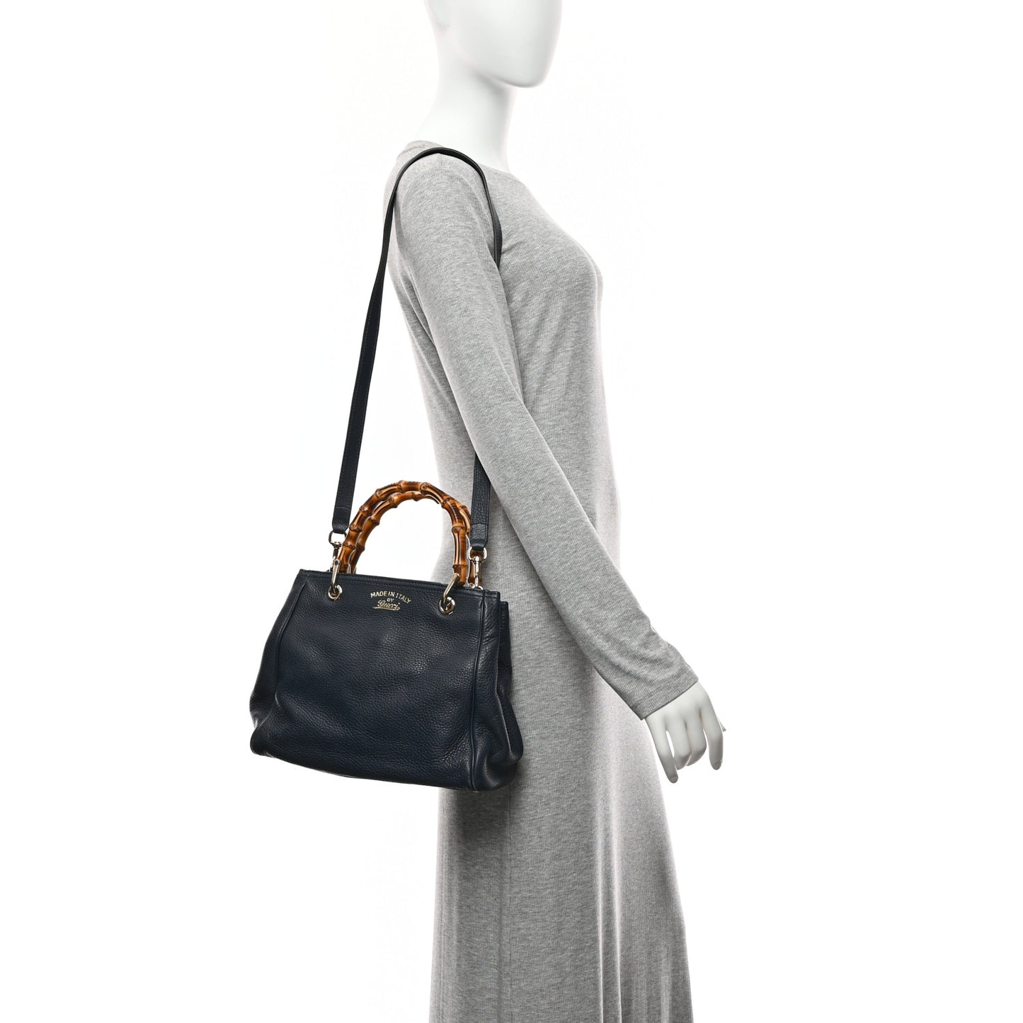 Calfskin Small Bamboo Shopper Tote Navy