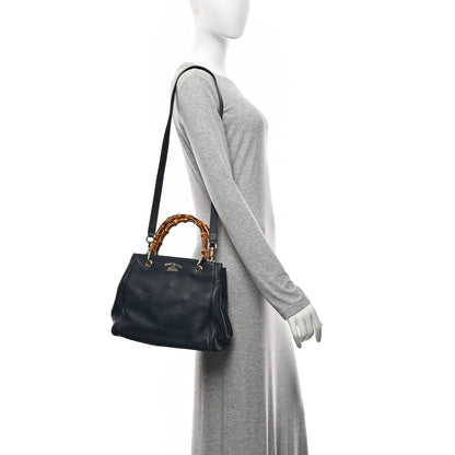 Gucci Calfskin Small Bamboo Shopper Tote Navy 2 of 11