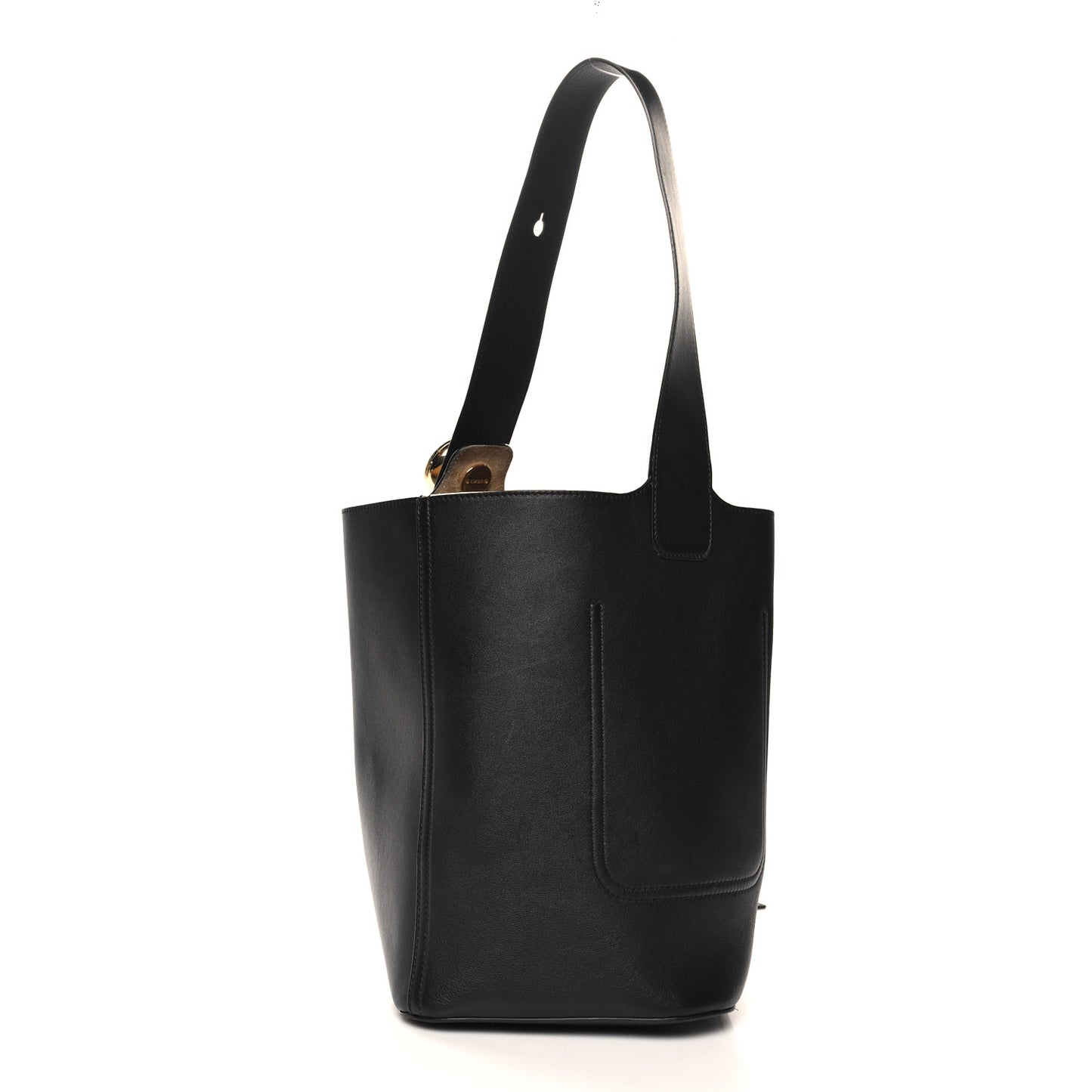 Smooth Calfskin Medium Pebble Bucket Bag Black