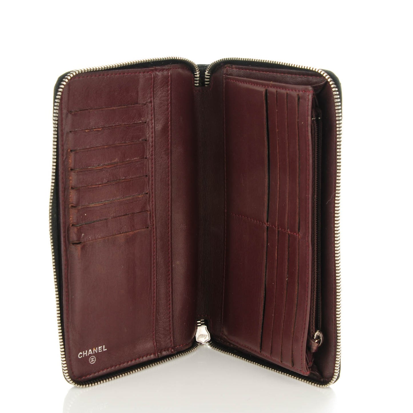 Lambskin Quilted Zip Around Organizer Wallet Black