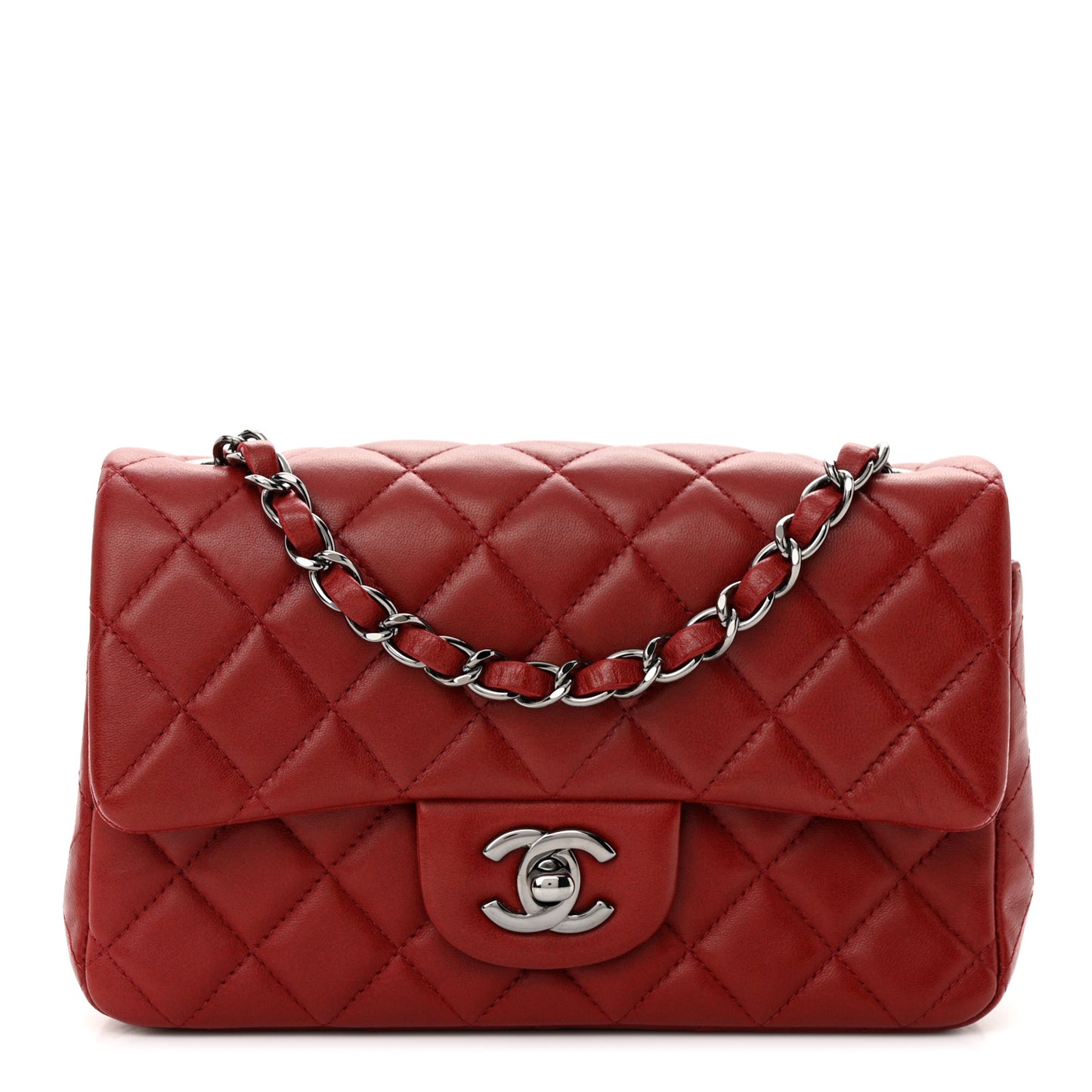 Lambskin Quilted Mini Rectangular Flap Burgundy