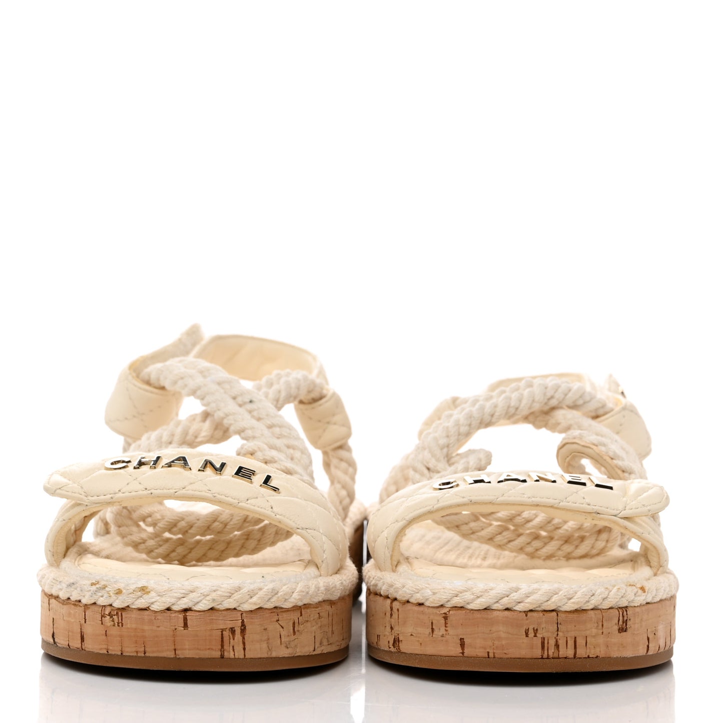 Cord Lambskin Quilted Logo Sandals 39 White