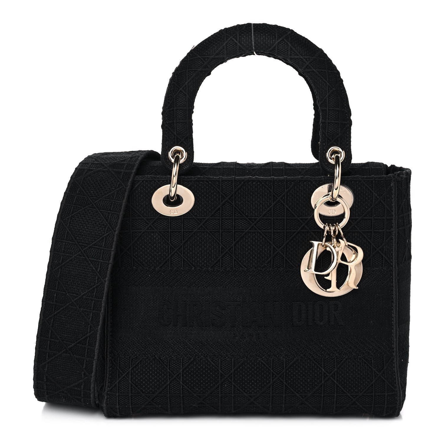Christian Dior Canvas Embroidered Cannage Medium Lady D-Lite Black 1 of 14