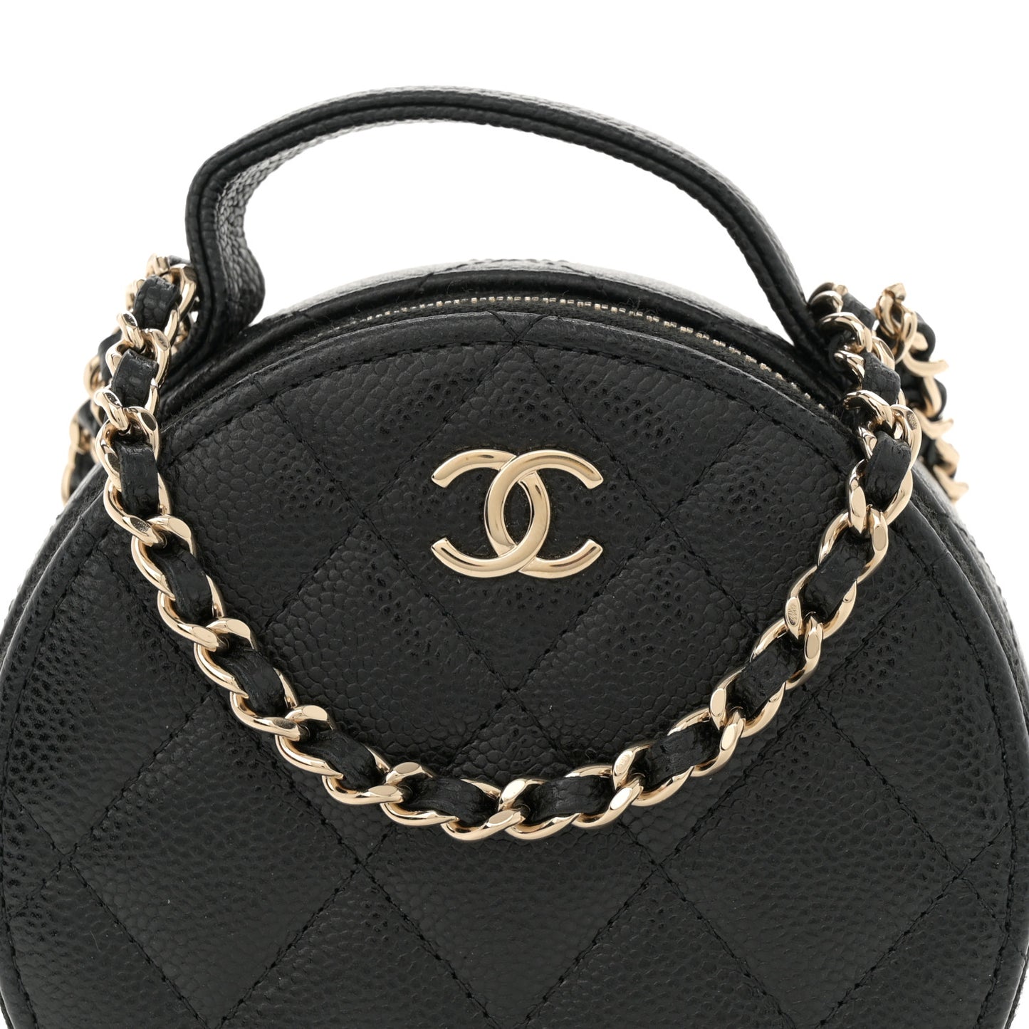 Caviar Quilted Round Handle With Care Vanity With Chain Black