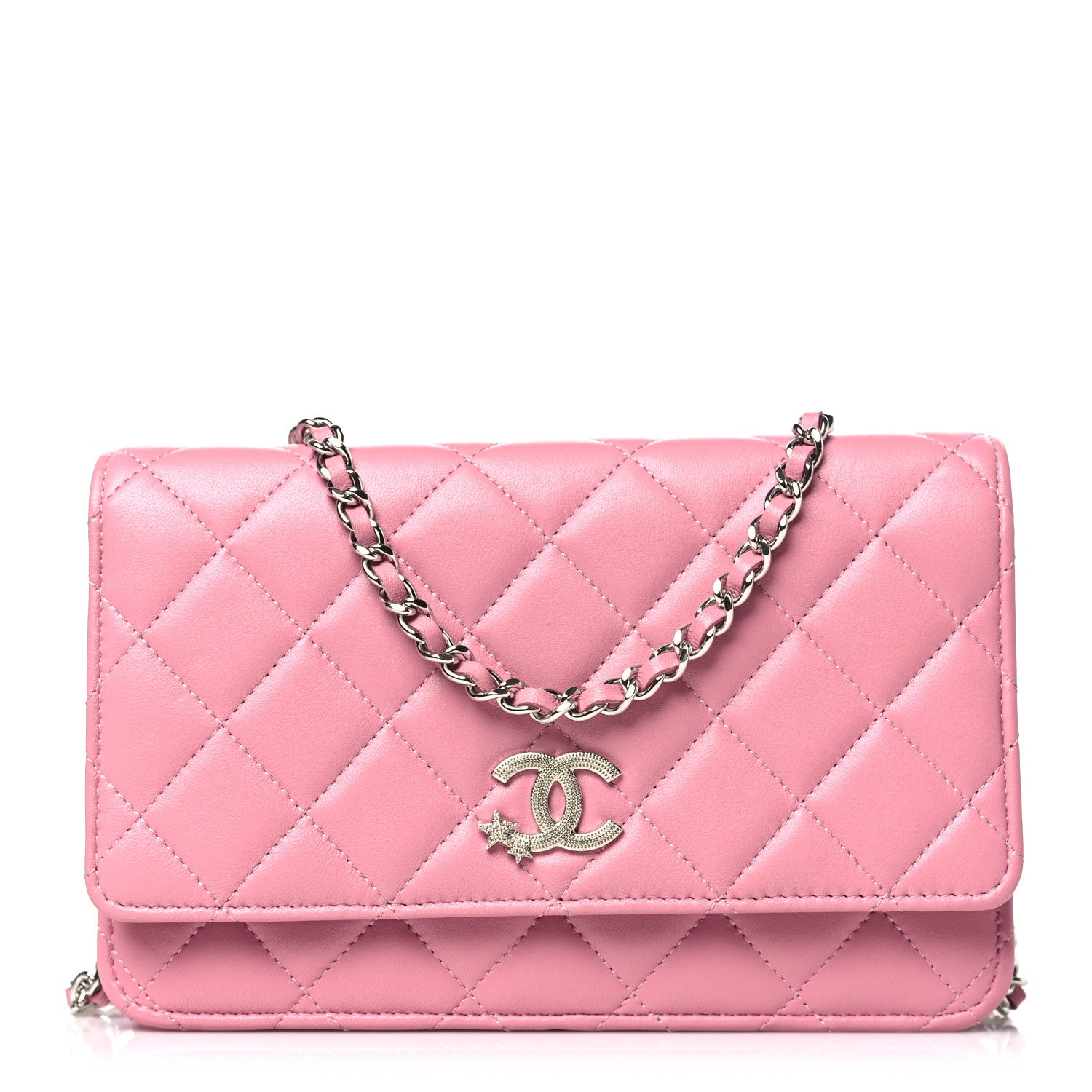 Chanel Lambskin Quilted Crystal Star Wallet On Chain WOC Pink 1 of 12