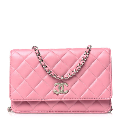 Chanel Lambskin Quilted Crystal Star Wallet On Chain WOC Pink 1 of 12