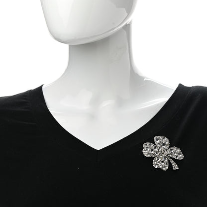 Chanel Crystal CC 4 Leaf Clover Brooch Silver 2 of 5