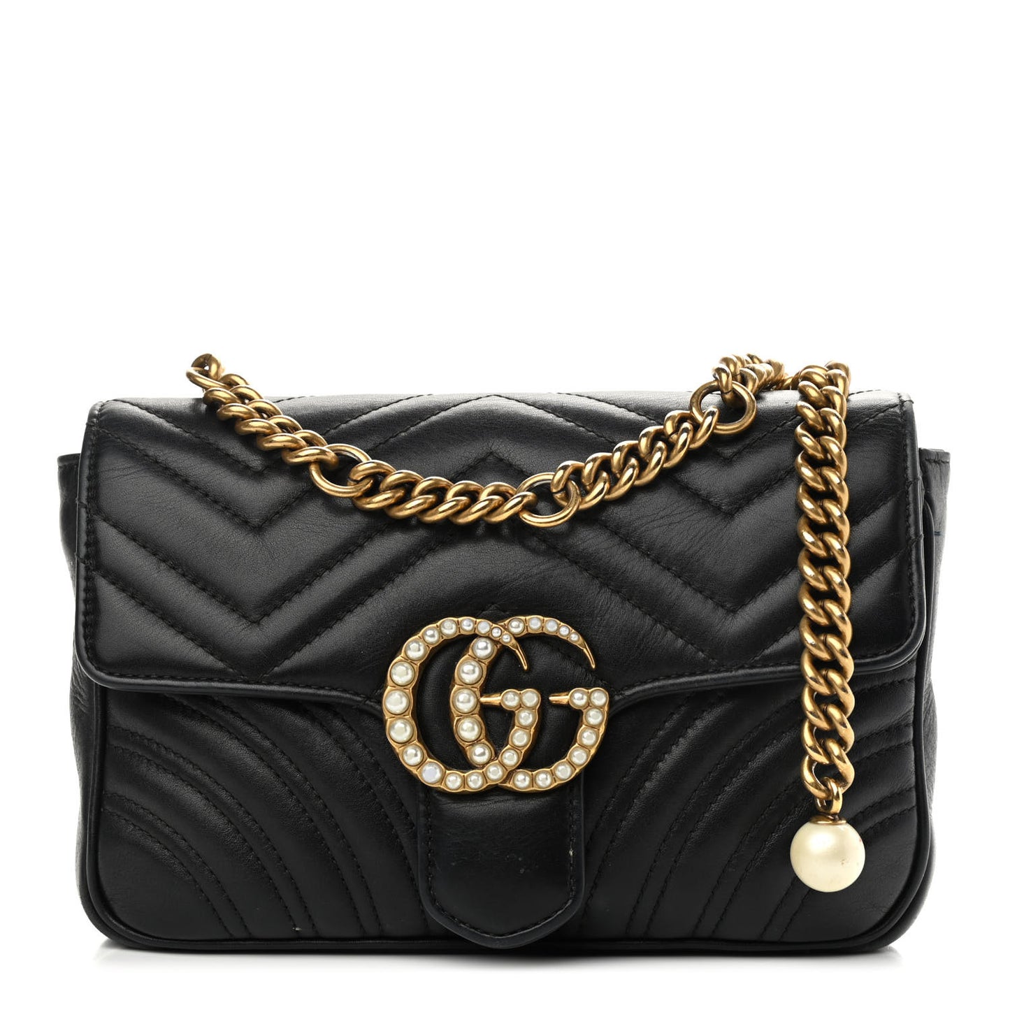Calfskin Matelasse Pearly GG Marmont Chain Belt Bag Black