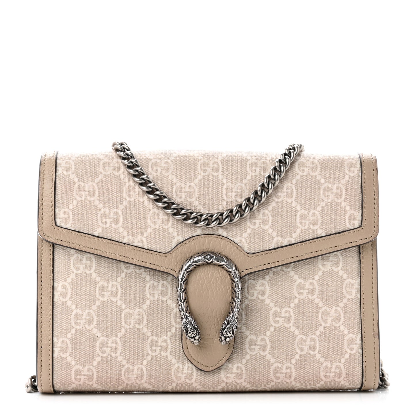 GG Supreme Monogram Textured Dollar Calfskin Mini Dionysus Chain Wallet Beige Mystic White Oatmeal