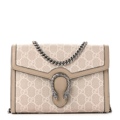 Gucci GG Supreme Monogram Textured Dollar Calfskin Mini Dionysus Chain Wallet Beige Mystic White Oatmeal 1 of 9