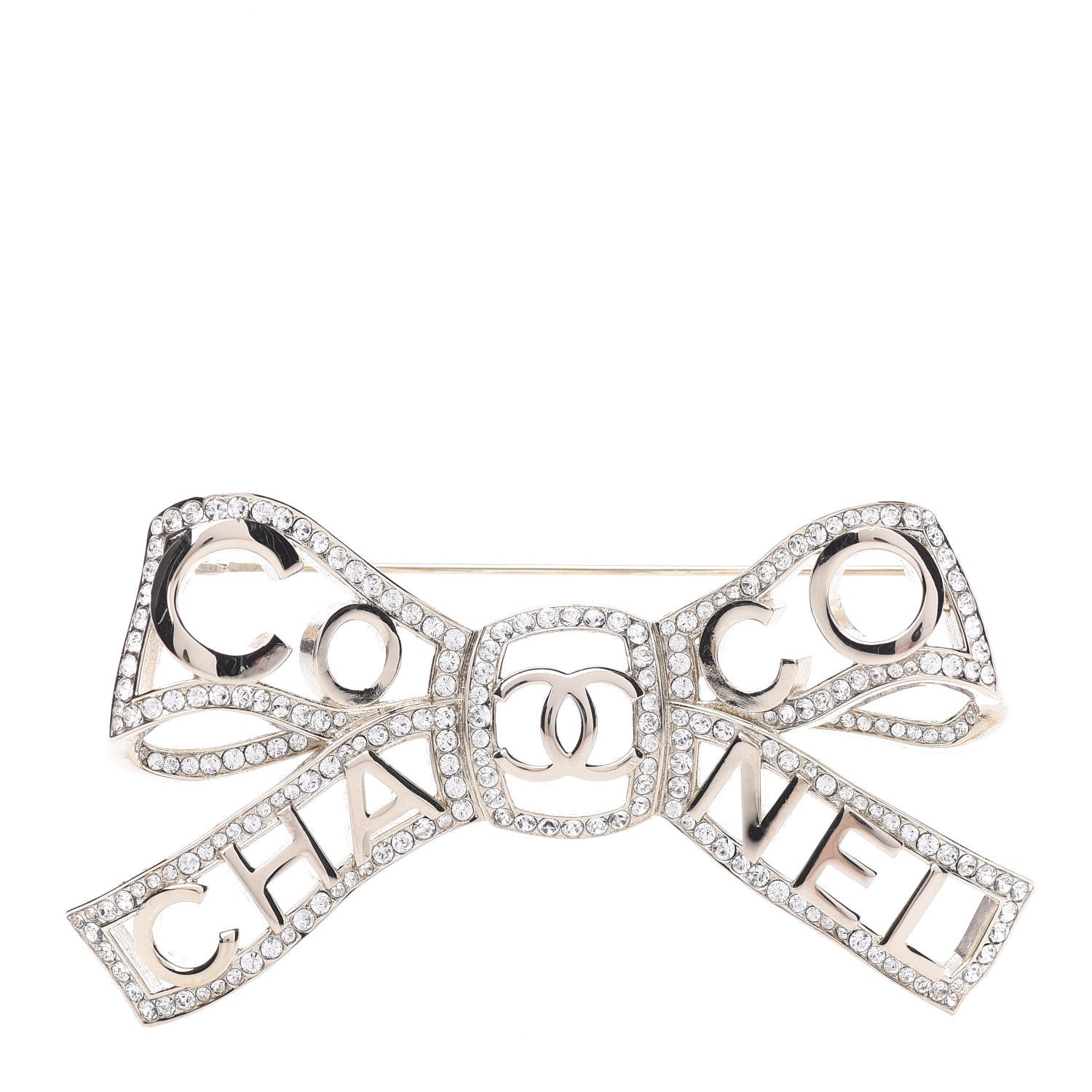Chanel Metal Crystal Bow-tiful CC Brooch Gold 1 of 5
